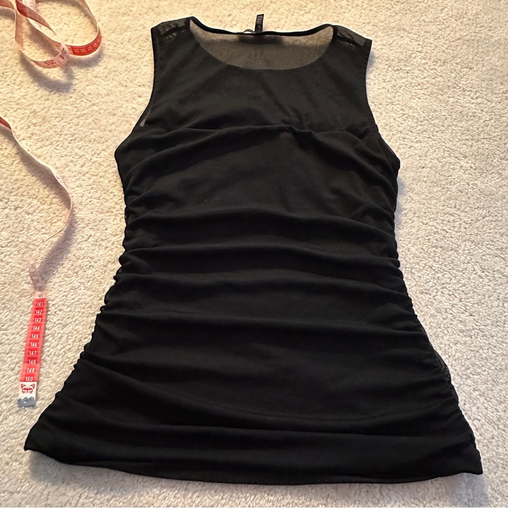 WHBM NWOT Black Ruched Mesh Tank Top